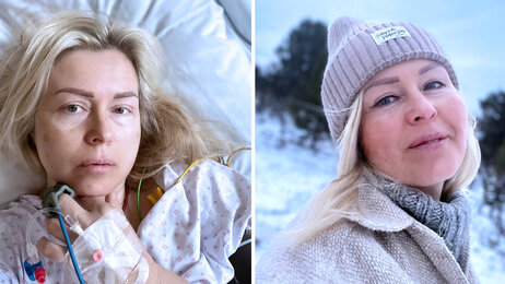 Ett bilde viser Ina Giske på sykehuset. Et annet bilde viser Ina ute i naturen.