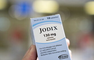 Bildet viser en pakke Jodix, som er høykonsentrerte jodtabletter