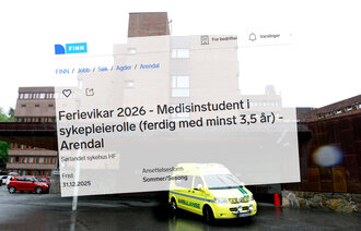 bilde av annonsen hvor de søker etter medisinstudent til sykepleierolle og arendal sykehus