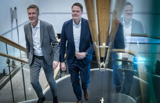 Leder i Fellesforbundet, Christian Justnes og leder i Norsk Industri, Harald Solberg 