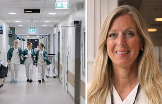 Bildet viser helsepersonell på sykehus og forsker Anne Karine Østbye Roos.