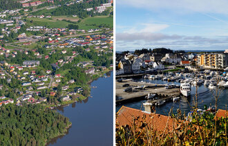Rælingen på Nedre Romerike (t. v.) og Haugesund
