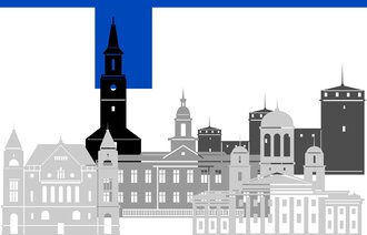 Illustrasjon av det finske flagget og bygninger Finland