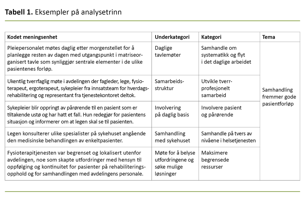 Tabell 1. Eksempler på analysetrinn