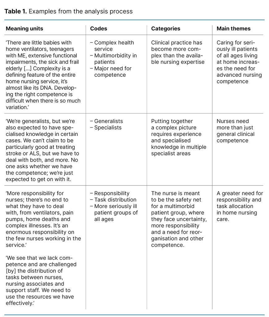 Table 1. Examples from the analysis process
