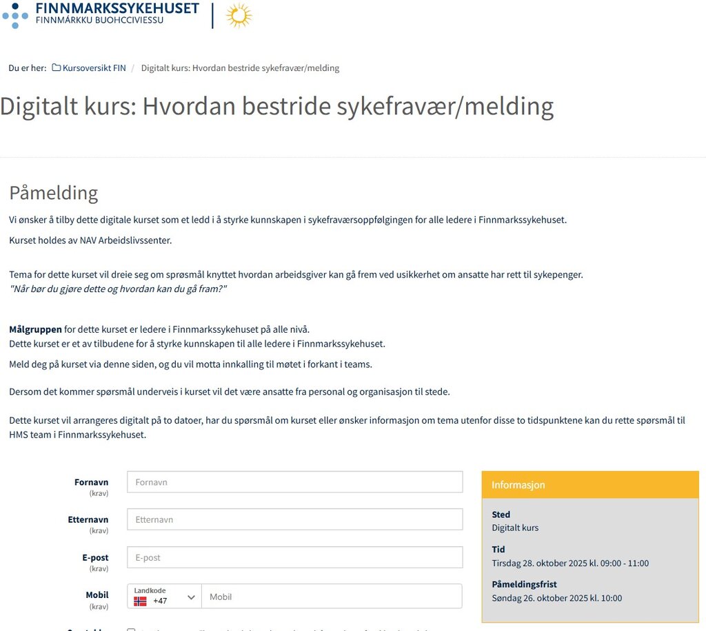 kursomtalen på nettsiden bildet viser kursomtalen på nettsiden
