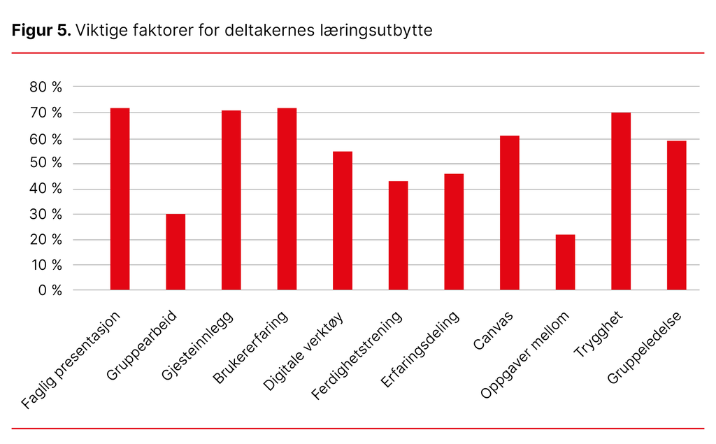 Figur 5. Viktige faktorer for deltakernes læringsutbytte