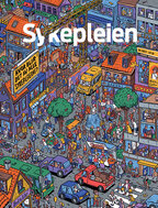 Illustrasjon av et bysentrum, med mange mennesker. Sykepleierne er hvit kledd.