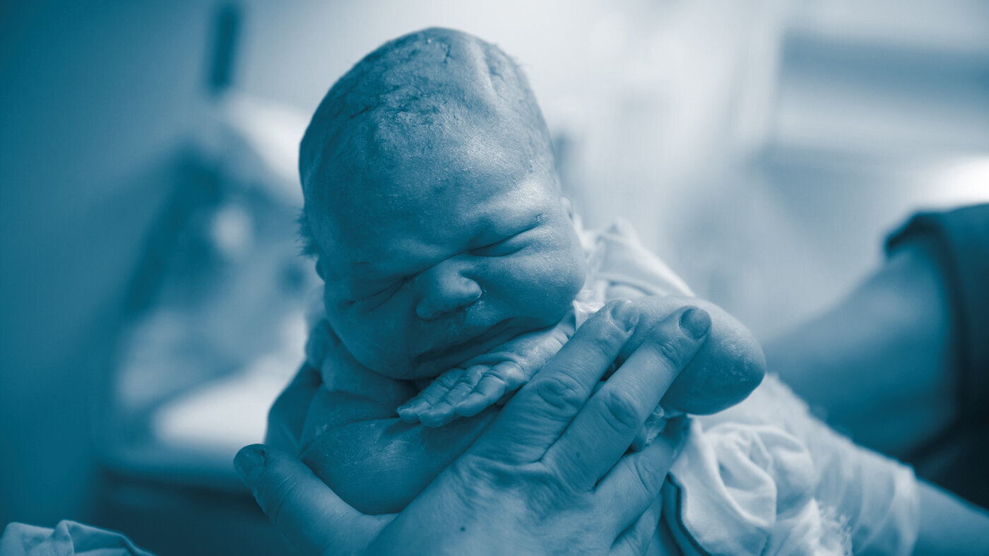 Newborn baby The photo shows a newborn baby being held by a couple of hands