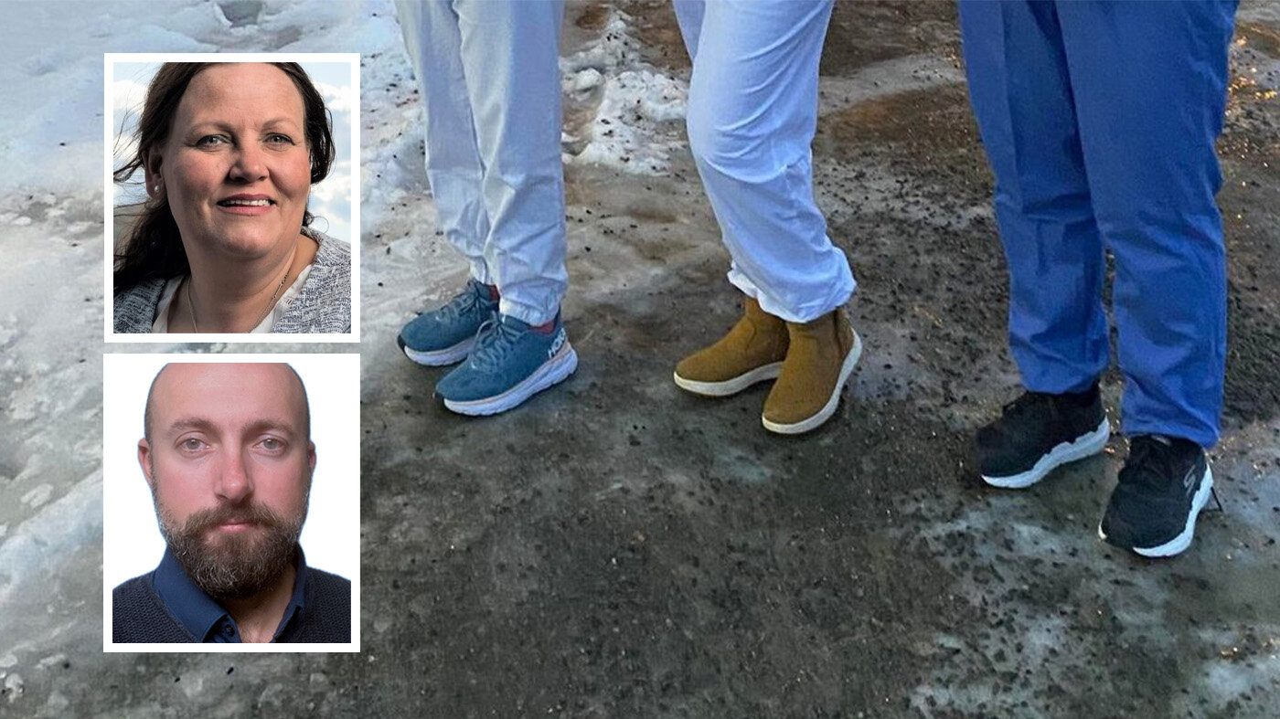 Bildet viser Tanja Vatnås og Joachim Bekkevold Hansen (innfelt) og sykepleiere i tynnkledde sykepleiere.