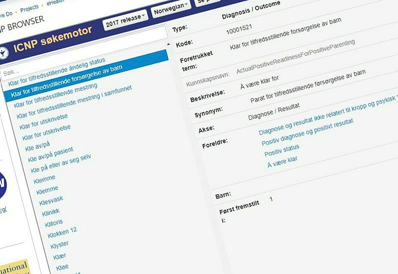 Faksimile av skjermbilde fra ICNs ICNP-browser.