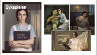 #Hva er egentlig sykepleie? Montasjen viser forsiden av Sykepleiens temanummer #Hva er egentlig sykepleie og tre bilder fra bladet av sykepleiere