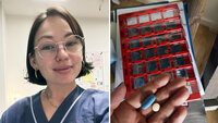 Bildet viser sykepleieren Alexandra og hiv-medisiner.