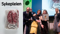 Medlemmer av Sykepleiens redaksjon tok imot forsideprisen torsdag. Fra venstre: ansvarlig redaktør Stian Eisenträger i Sykepleien, grafiker Monica Hilsen, journalist Ann-Kristin B. Helmers og journalist Marit Fonn. Bakerst: jurymedlem Martin Gray. 
