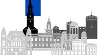 Illustrasjon av det finske flagget og bygninger Finland