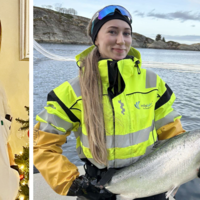 bildet av emilie brunes i sykepleieuniform og på oppdrettsanlegget