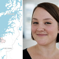 Bildet viser kart over Meløy Kommune og kommunalsjef for helse Hanne Lore Rosting Sagen